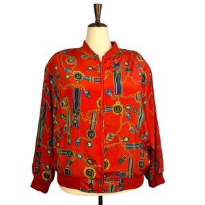 Alfred Dunner SZ 14 Jacket Vintage 80's Bomber Gold Chain Military Medal Design